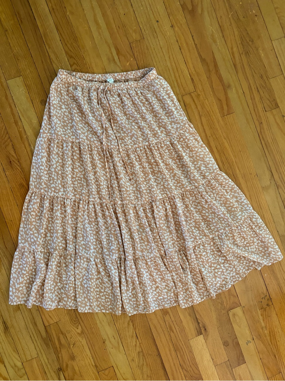 Aerie- Tiered Midi Skirt in Blush Leopard Print Whimsy Boho Feminine size L